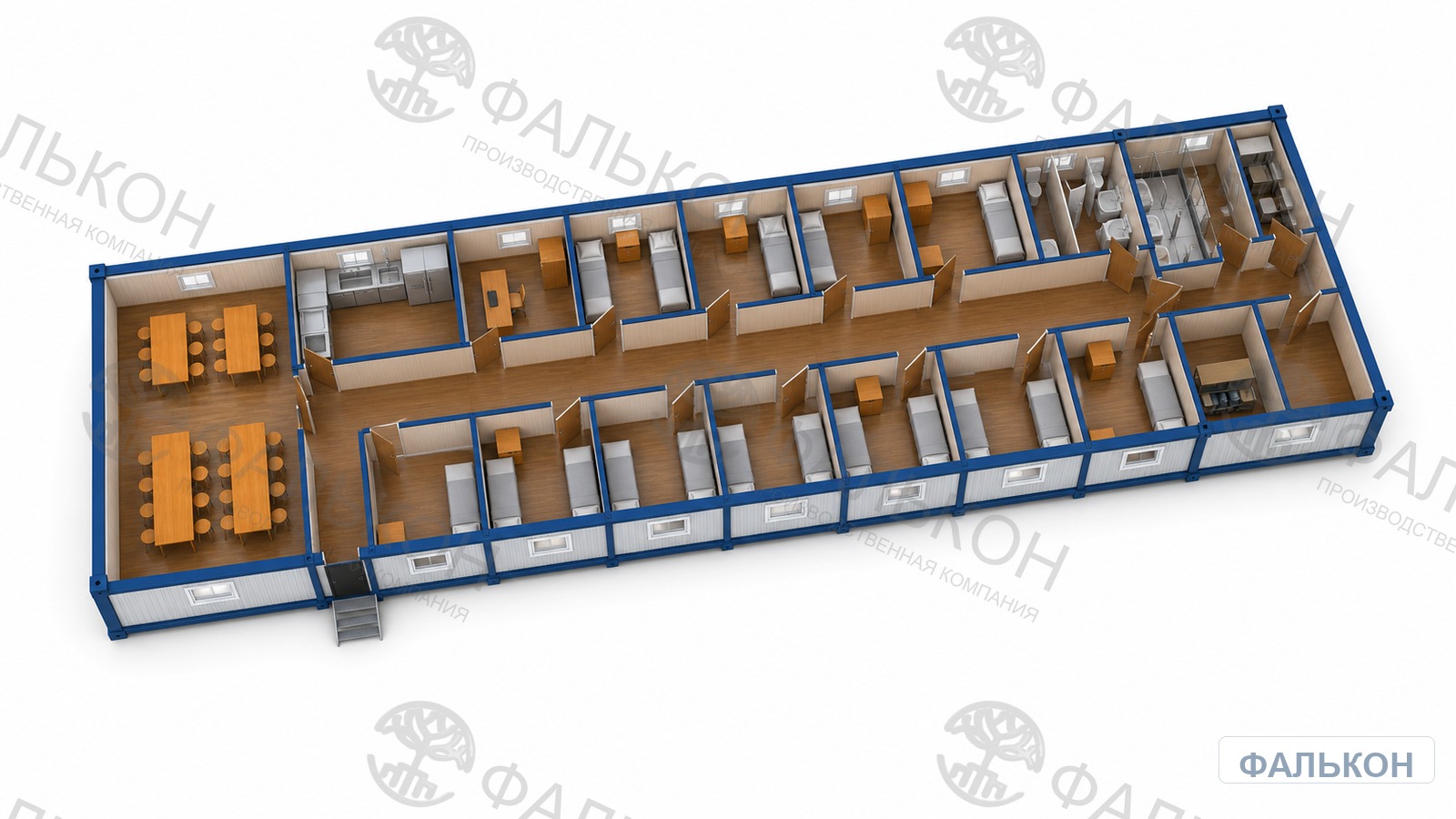 3D-планировка вахтового поселка из модулей